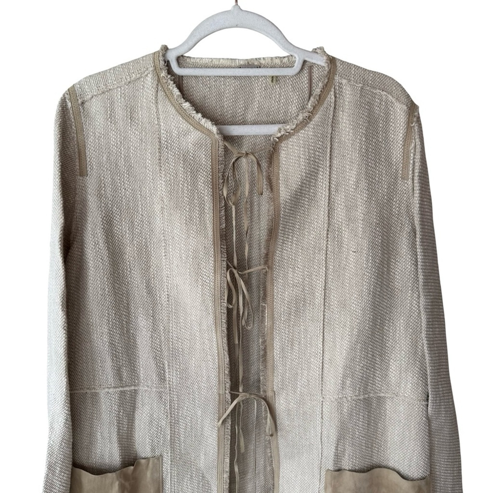 Elie Tahari Cream Textured Suede Knit Jacket Size Minimalist Neutral Luxury - Picture 15 of 16